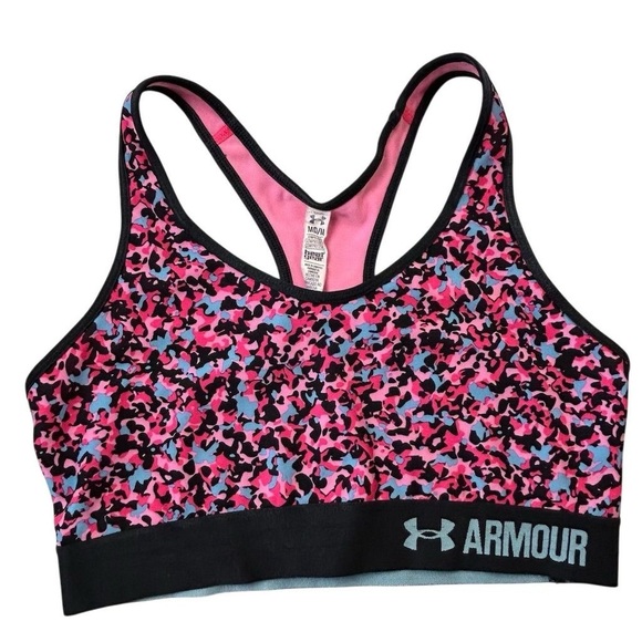 Under Armour Women's Med Support Crossback Sports Bra Pink Black - Picture 1 of 6